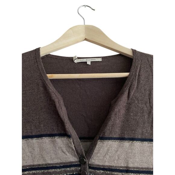 Gerard Darel Striped Metallic Sweater Women Size Small Gray V-neck Leightweight - Picture 3 of 6